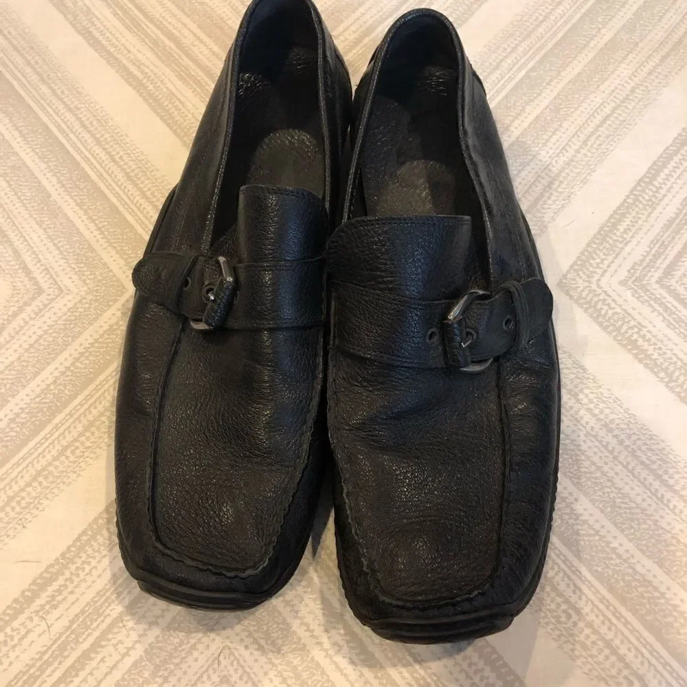Donald J Pliner Men’s Black Leather Buckle Loafers